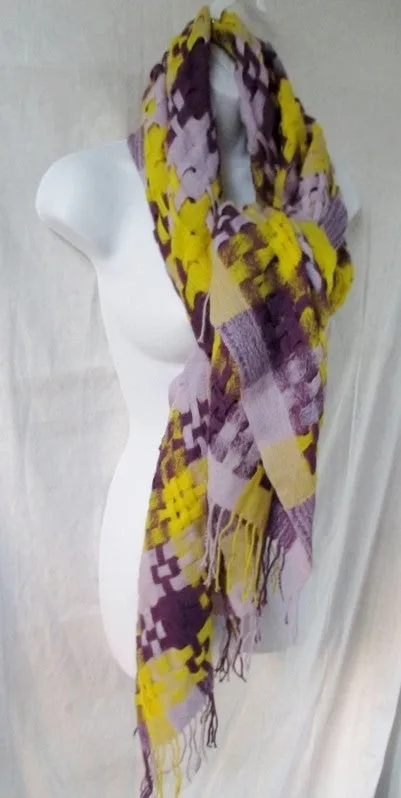 82" Woven Fabric NECK SCARF Shawl Wrap PURPLE YELLOW Hipster Boho Indie