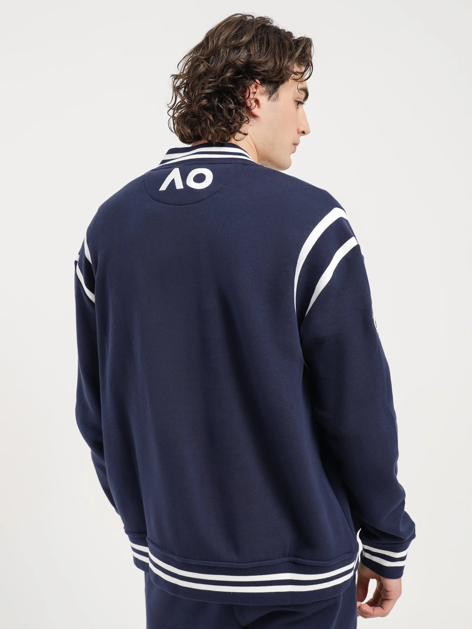 AO Long Sleeve Varsity Jacket in Navy