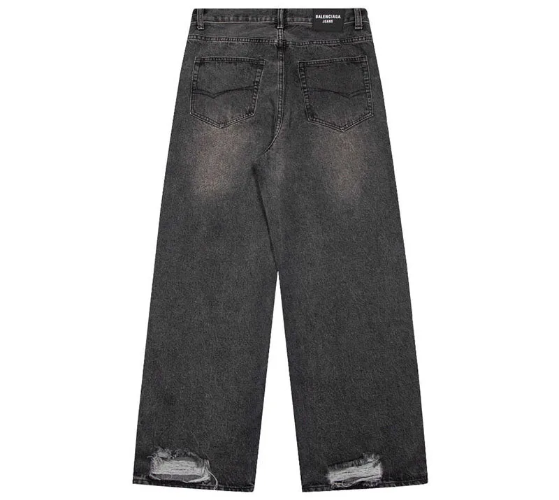 Balenciaga Grey Distressed Baggy Jeans