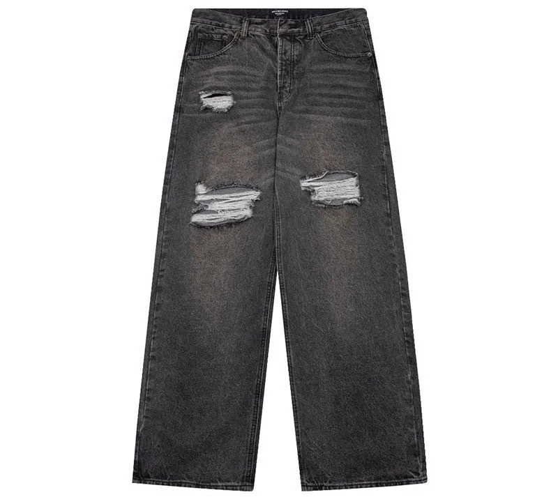Balenciaga Grey Distressed Baggy Jeans