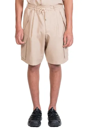 Beige Printed Wool Cargo Shorts