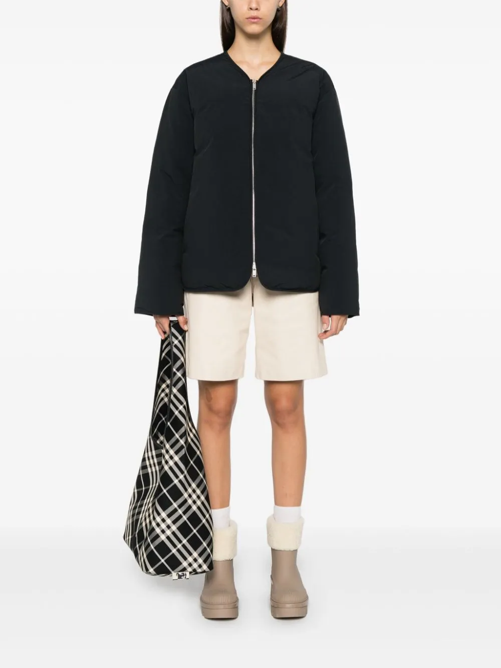 BLACK RECYCLED POLYESTER DOWN-FEATHER COAT