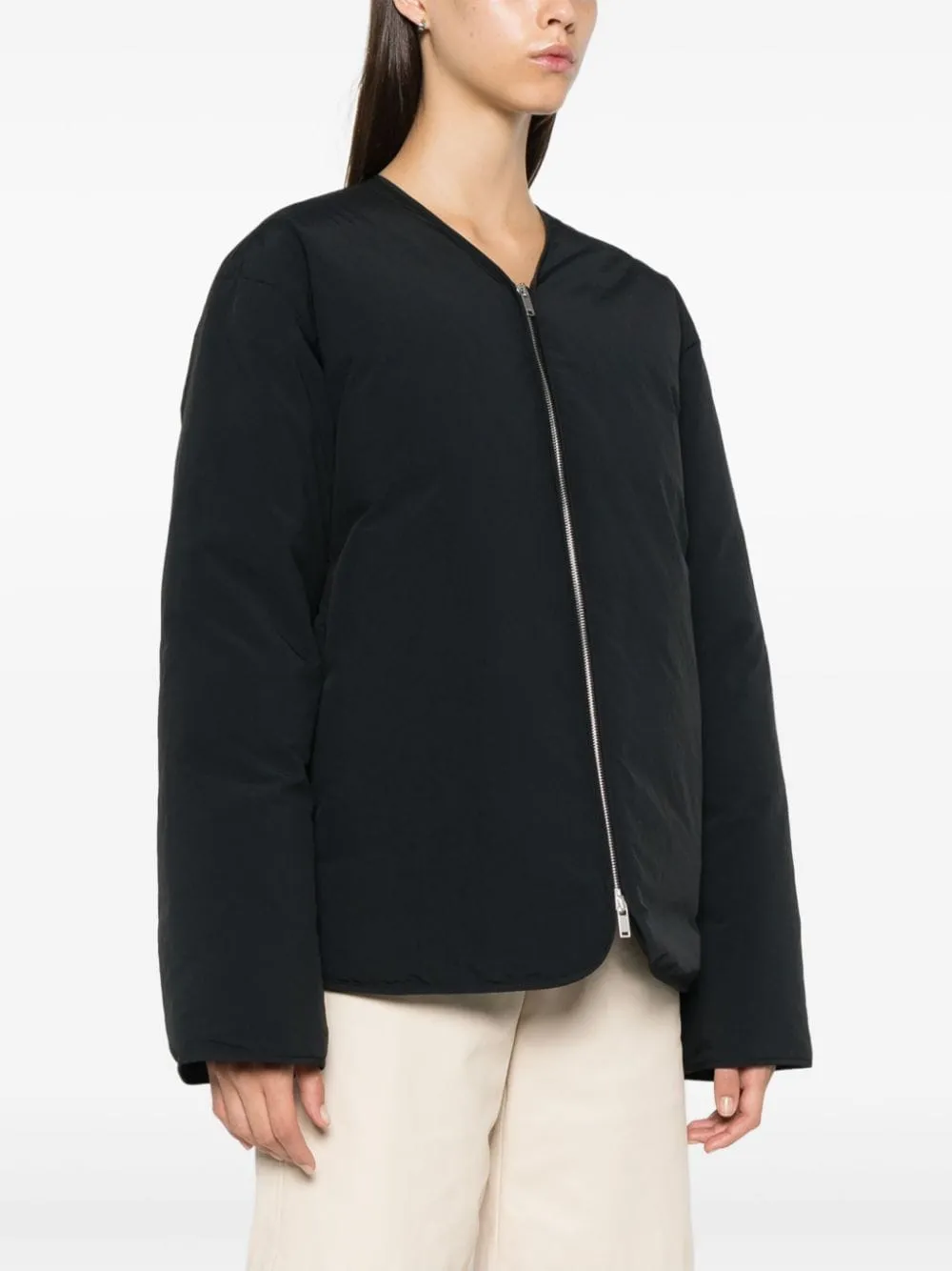 BLACK RECYCLED POLYESTER DOWN-FEATHER COAT