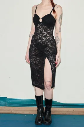 Black Rose Lace Septum Midi Dress