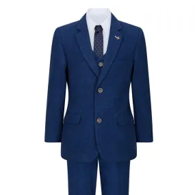Boys 3 Piece Wool Suit Blue Tweed Vintage 1920s Classic 4 Pocket Waistcoat
