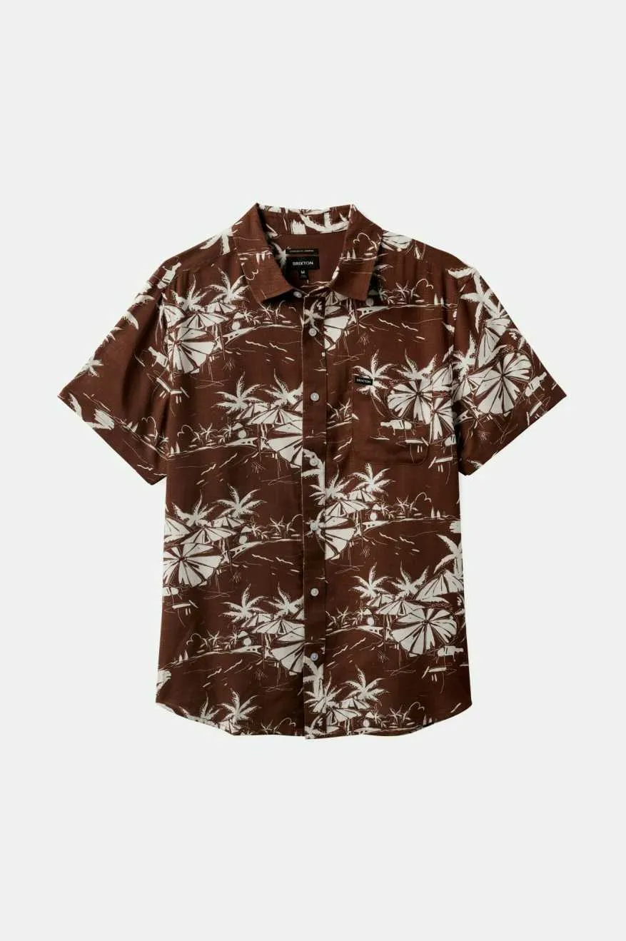 BRIXTON CHARTER SLUB S/S WOVEN - SEPIA UMBRELLA SCENE