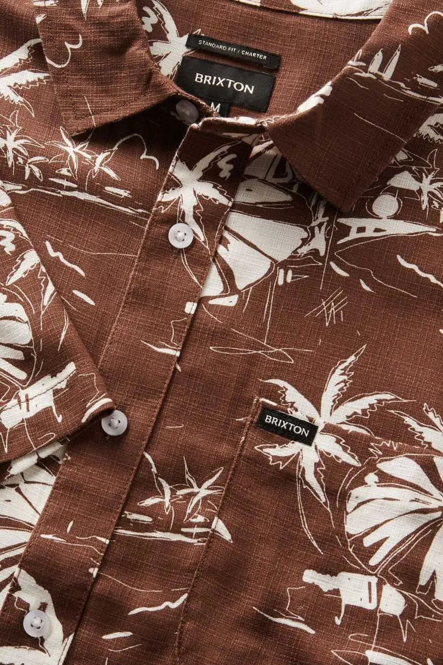 BRIXTON CHARTER SLUB S/S WOVEN - SEPIA UMBRELLA SCENE