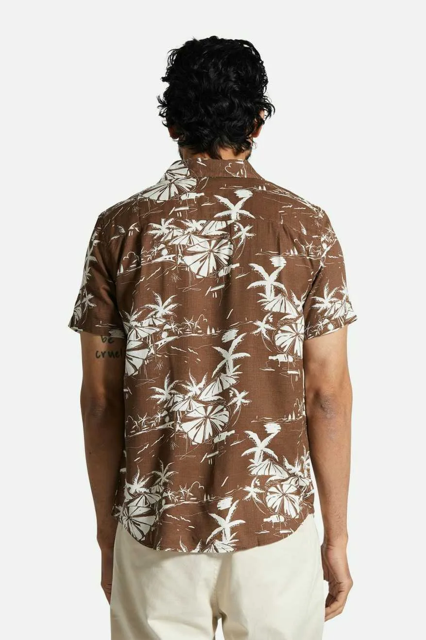 BRIXTON CHARTER SLUB S/S WOVEN - SEPIA UMBRELLA SCENE