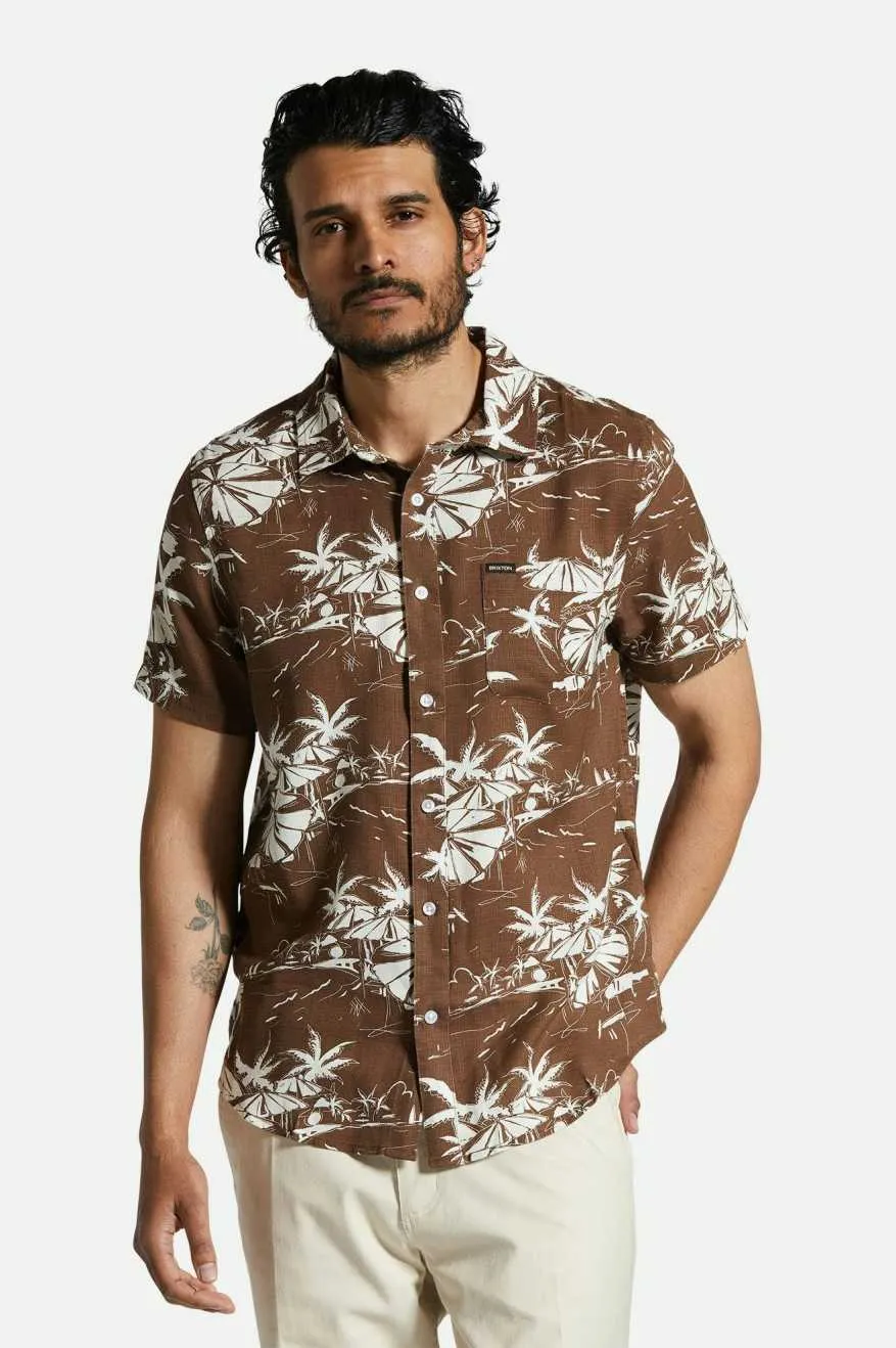 BRIXTON CHARTER SLUB S/S WOVEN - SEPIA UMBRELLA SCENE