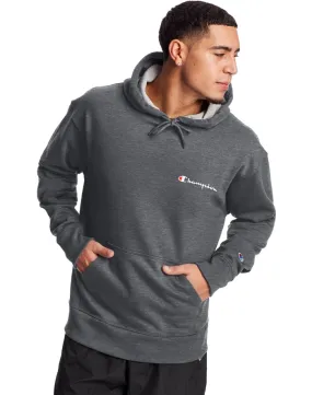 Champion Men's Powerblend Fleece Hoodie Script Logo Granite Heather GF89H Y08160 0OC