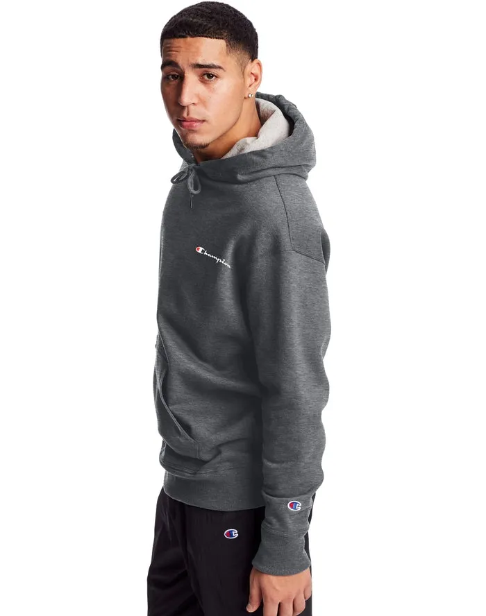 Champion Men's Powerblend Fleece Hoodie Script Logo Granite Heather GF89H Y08160 0OC