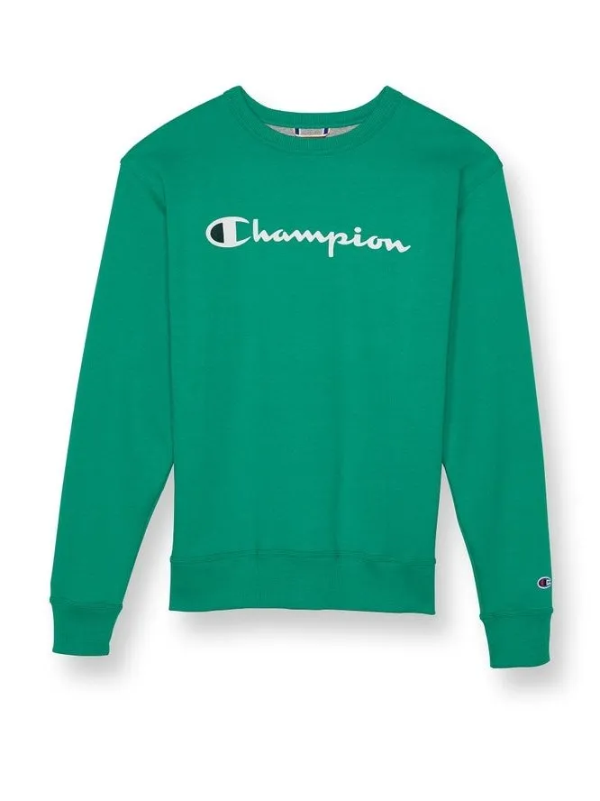 Champion Powerblend Fleece Crew Script Logo Green Vine GF88H Y07718 VZU
