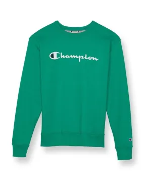 Champion Powerblend Fleece Crew Script Logo Green Vine GF88H Y07718 VZU