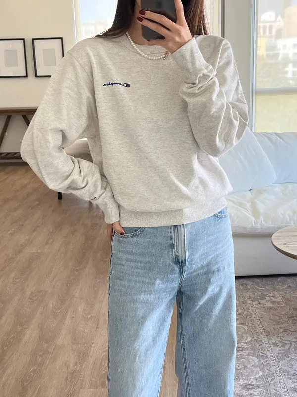 Champion Powerblend Fleece Crew Script Logo Oatmeal Heather GF88H Y08160 K74