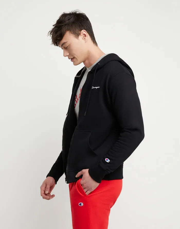 Champion Powerblend Fleece Full Zip Hoodie Script Logo Black GF91H Y08160 BKC