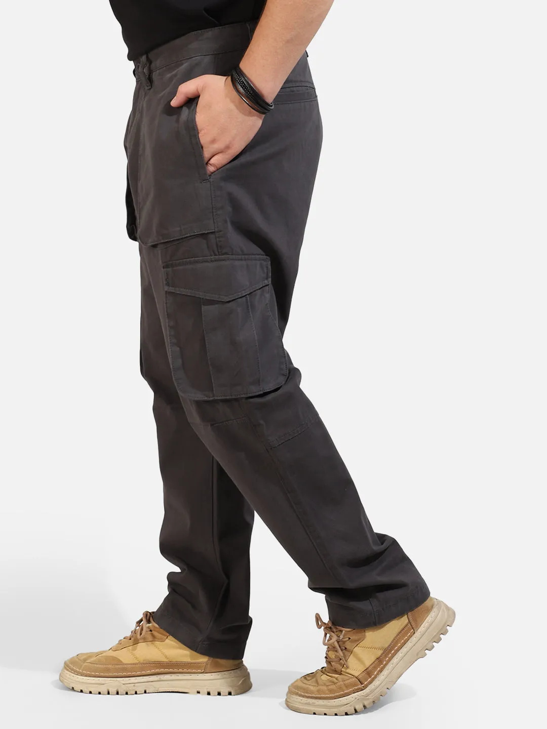 Dark Grey Cotton Twill Tactical Baggy Fit Cargo