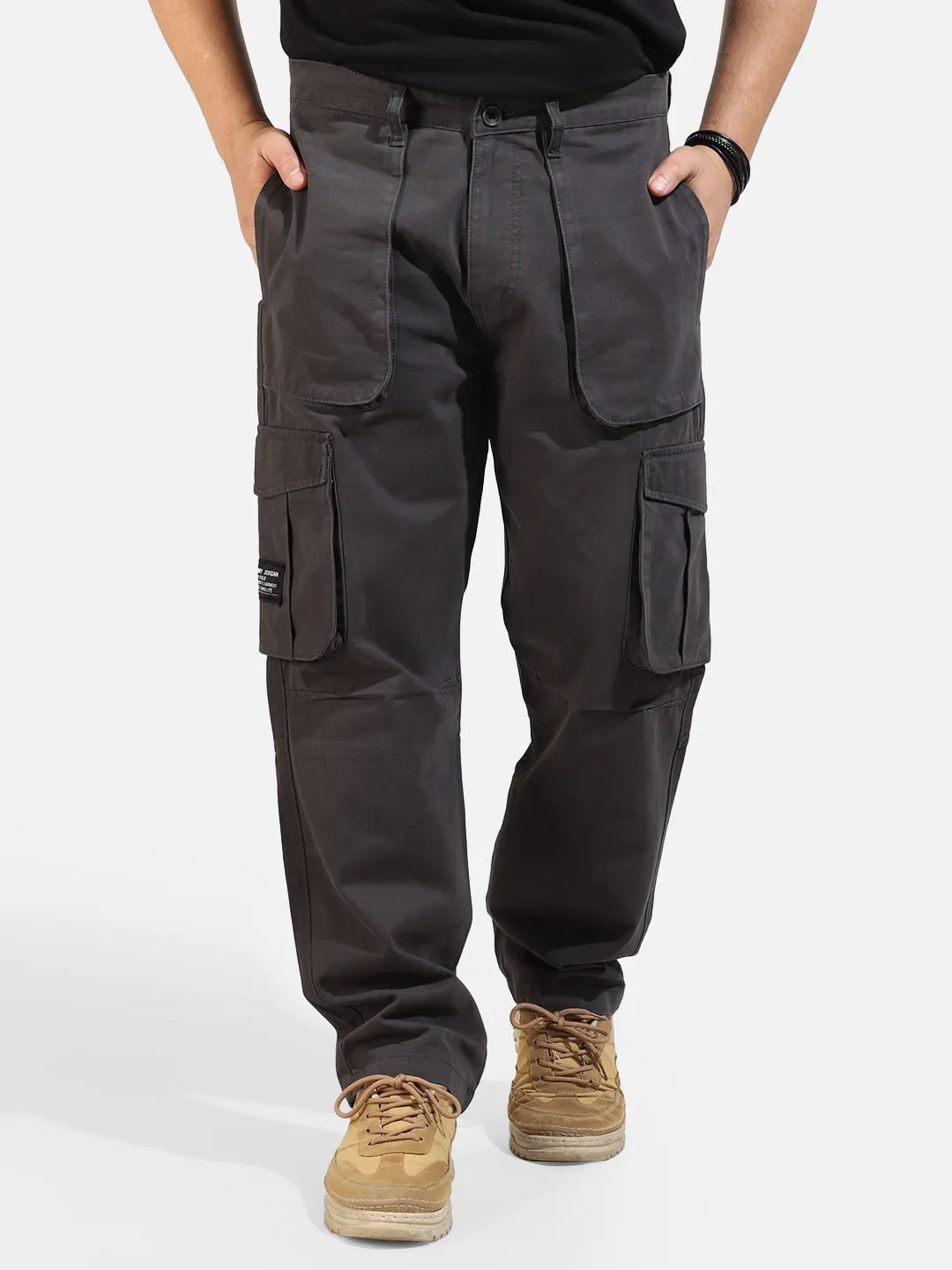 Dark Grey Cotton Twill Tactical Baggy Fit Cargo