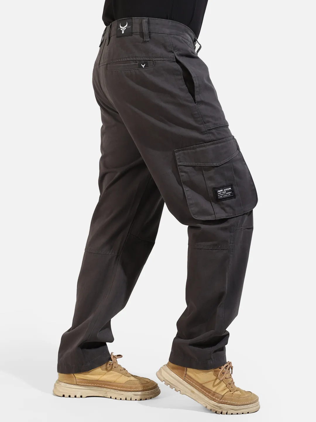Dark Grey Cotton Twill Tactical Baggy Fit Cargo
