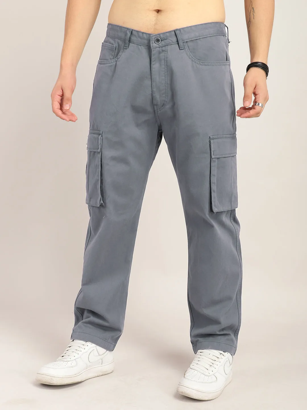 Drippy Dark Ash Grey Cotton Twill Plus Size Cargo