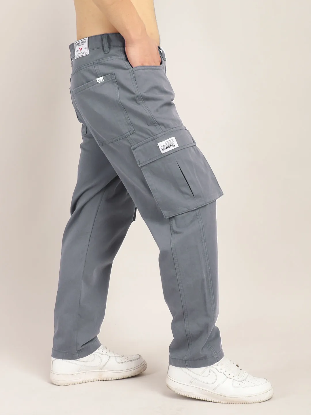 Drippy Dark Ash Grey Cotton Twill Plus Size Cargo