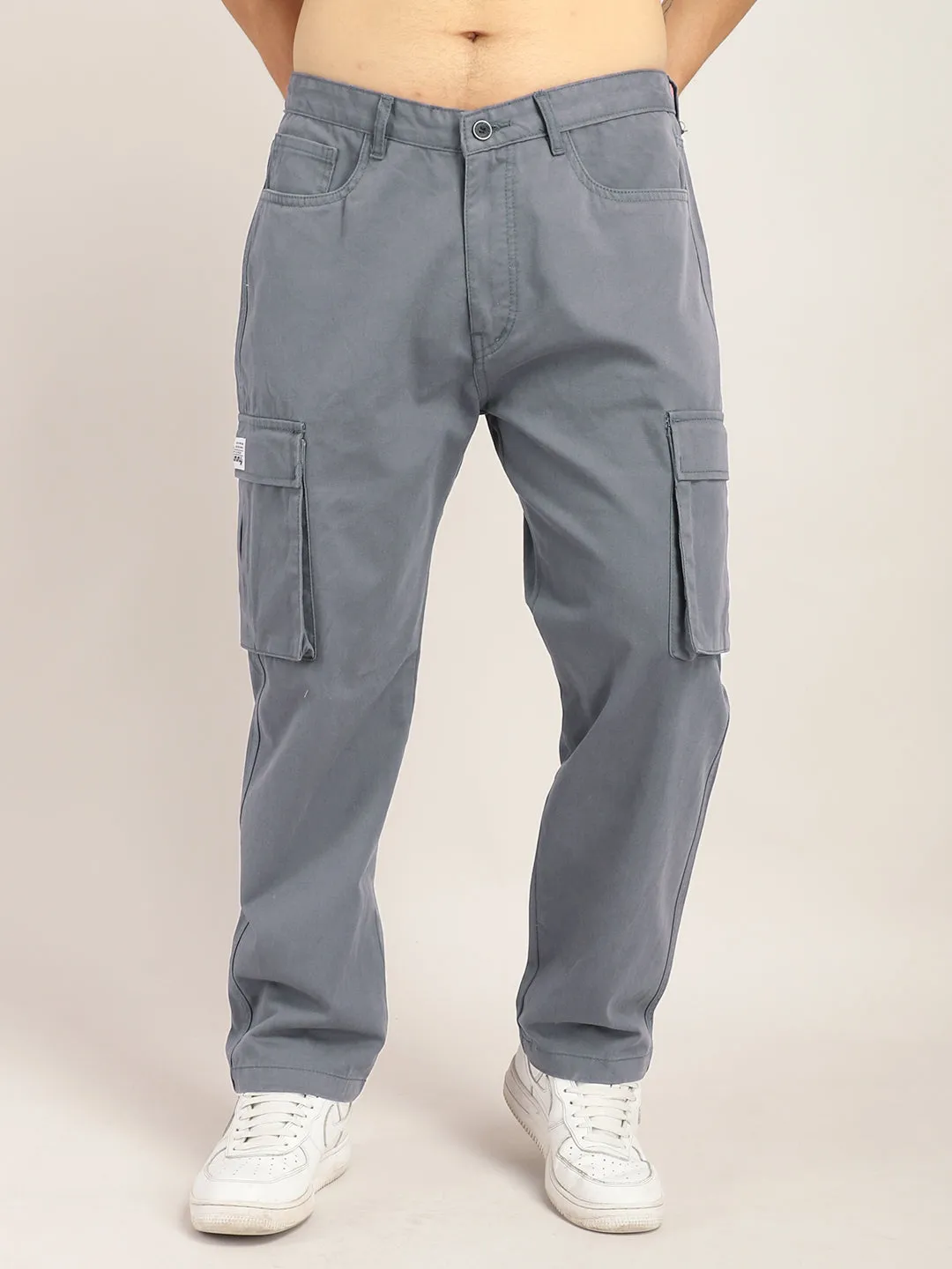 Drippy Dark Ash Grey Cotton Twill Plus Size Cargo