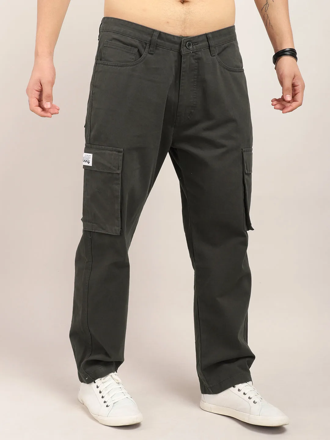Drippy Dark Grey Cotton Twill Plus Size Cargo