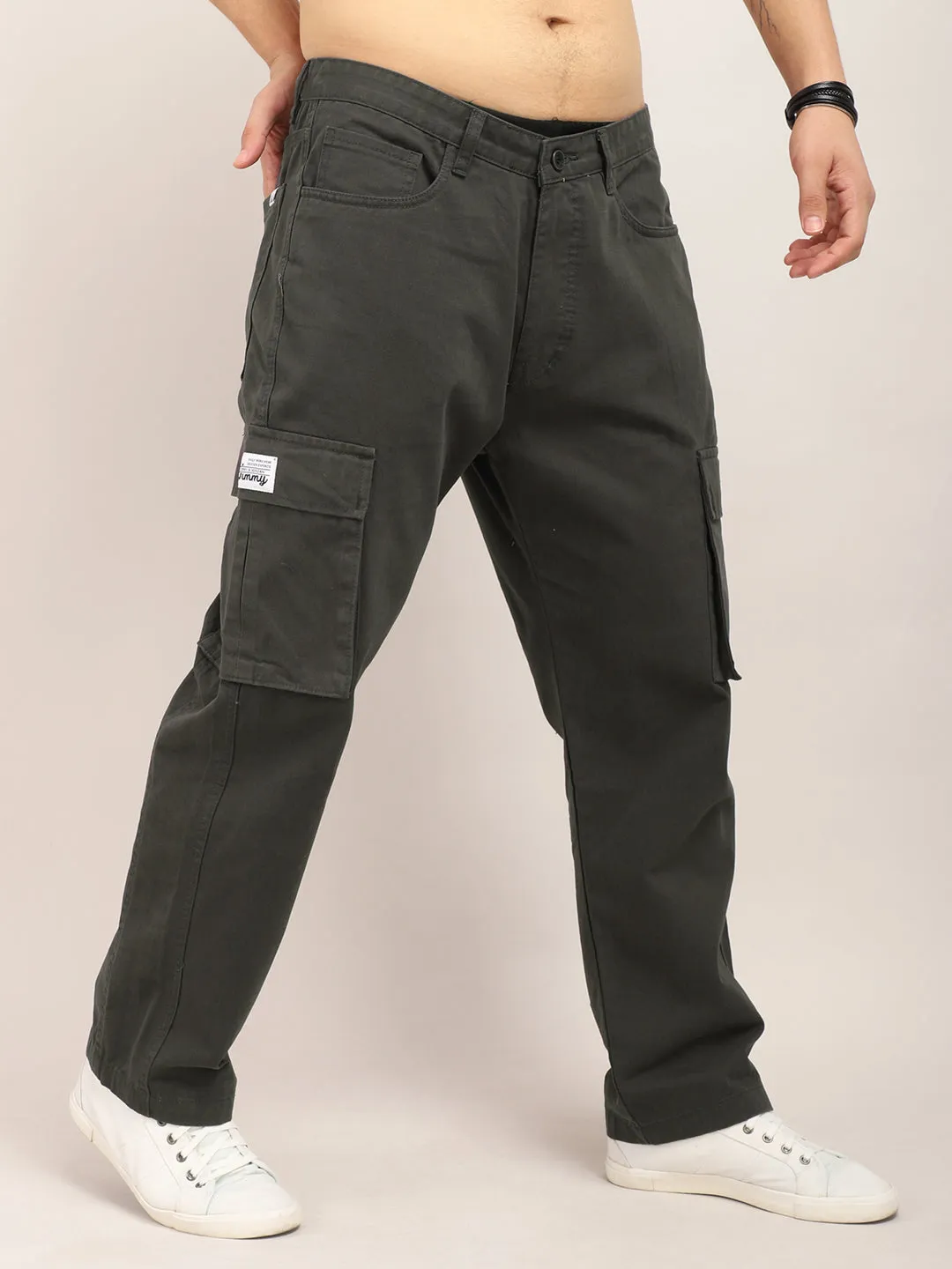 Drippy Dark Grey Cotton Twill Plus Size Cargo