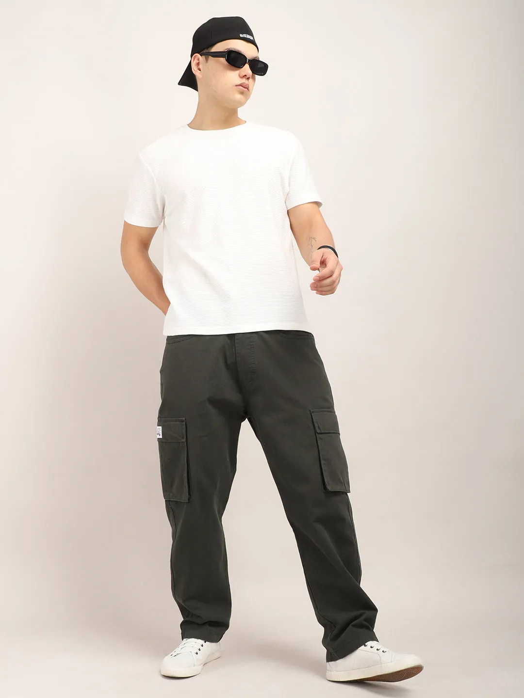 Drippy Dark Grey Cotton Twill Plus Size Cargo