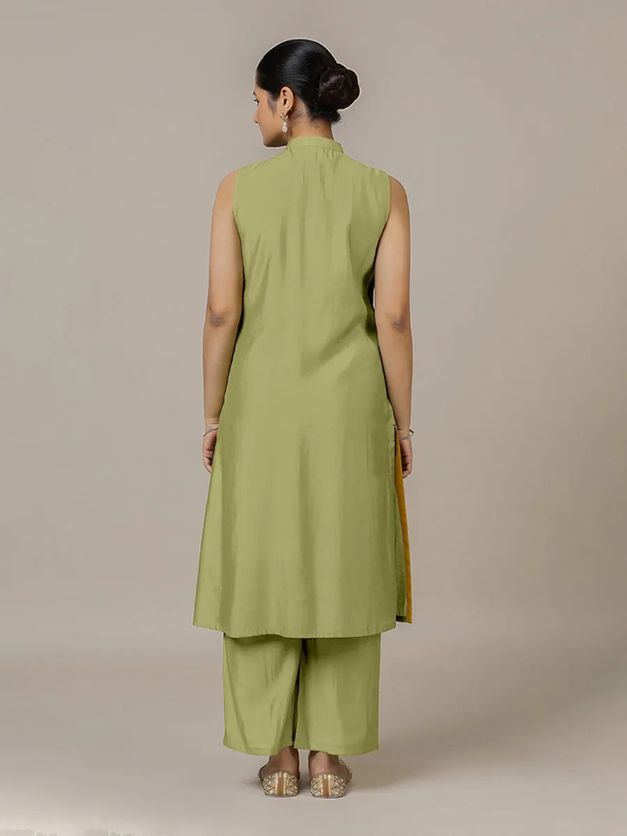Eira x Rozaana | A Line Kurta w/ Mandarin Collar in Pista Green | Coords or Only Kurta