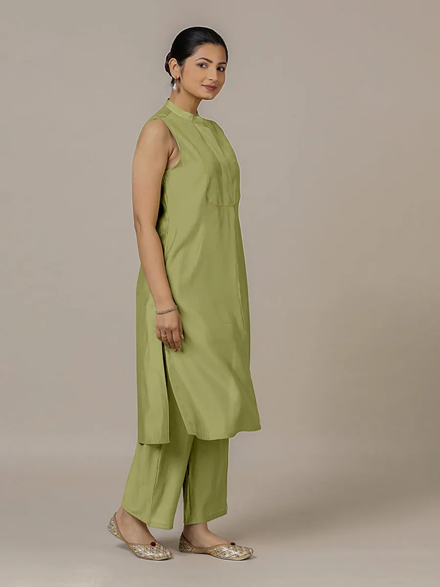 Eira x Rozaana | A Line Kurta w/ Mandarin Collar in Pista Green | Coords or Only Kurta