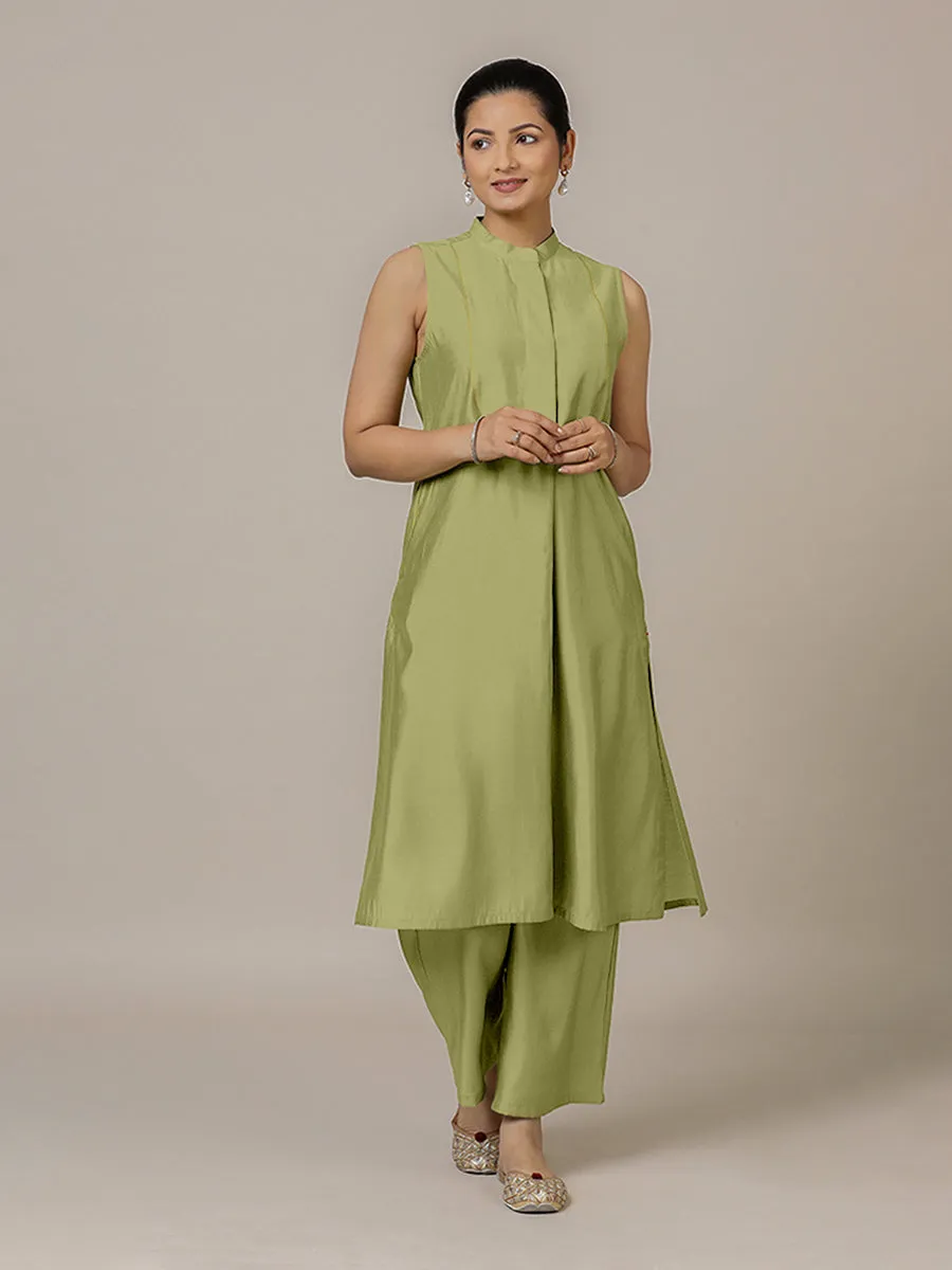 Eira x Rozaana | A Line Kurta w/ Mandarin Collar in Pista Green | Coords or Only Kurta