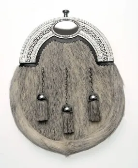 Full Dress Chrome Oval and Weave Sporran - Natural Calfskin