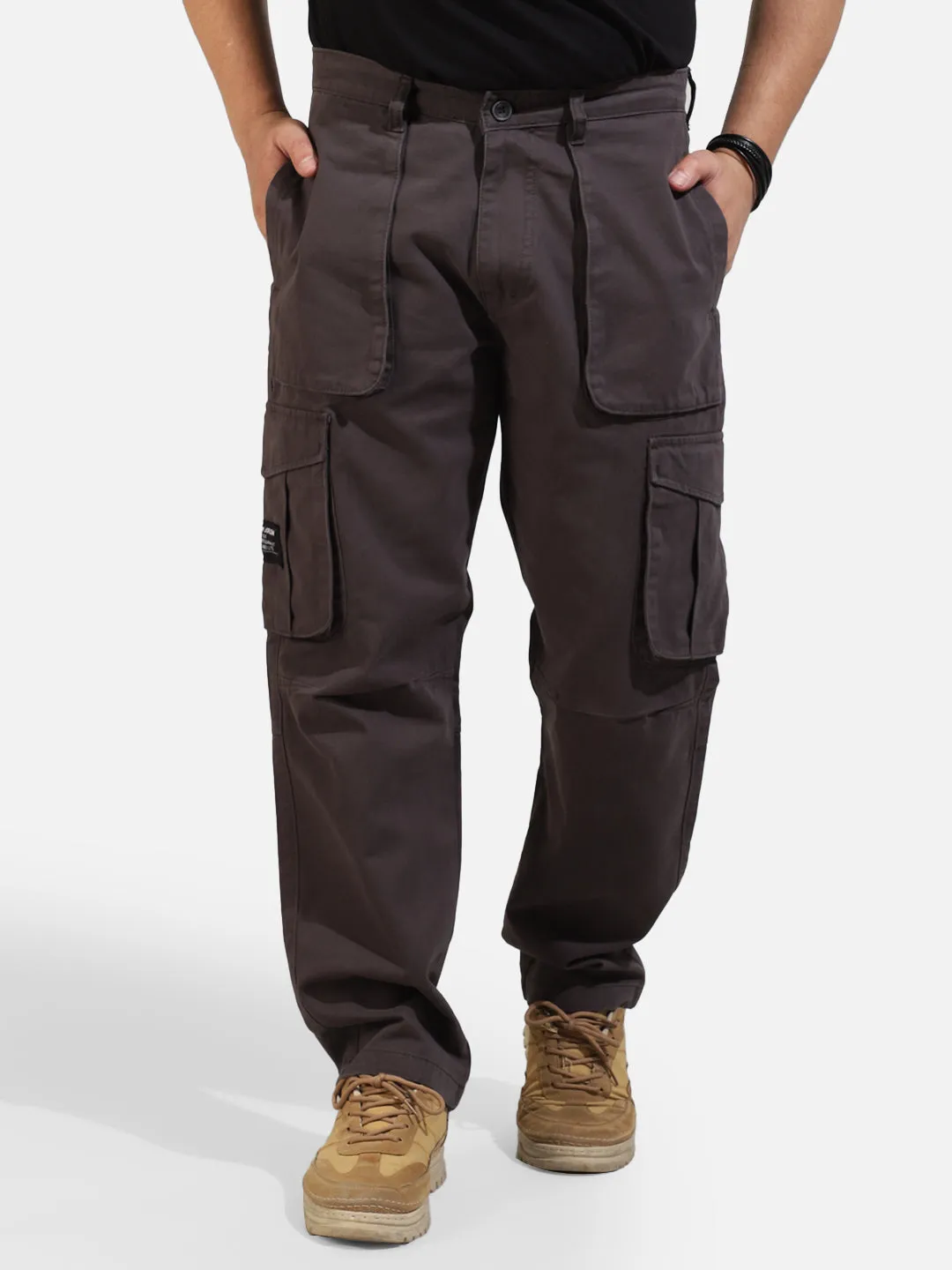 Grey Cotton Twill Tactical Baggy Fit Cargo