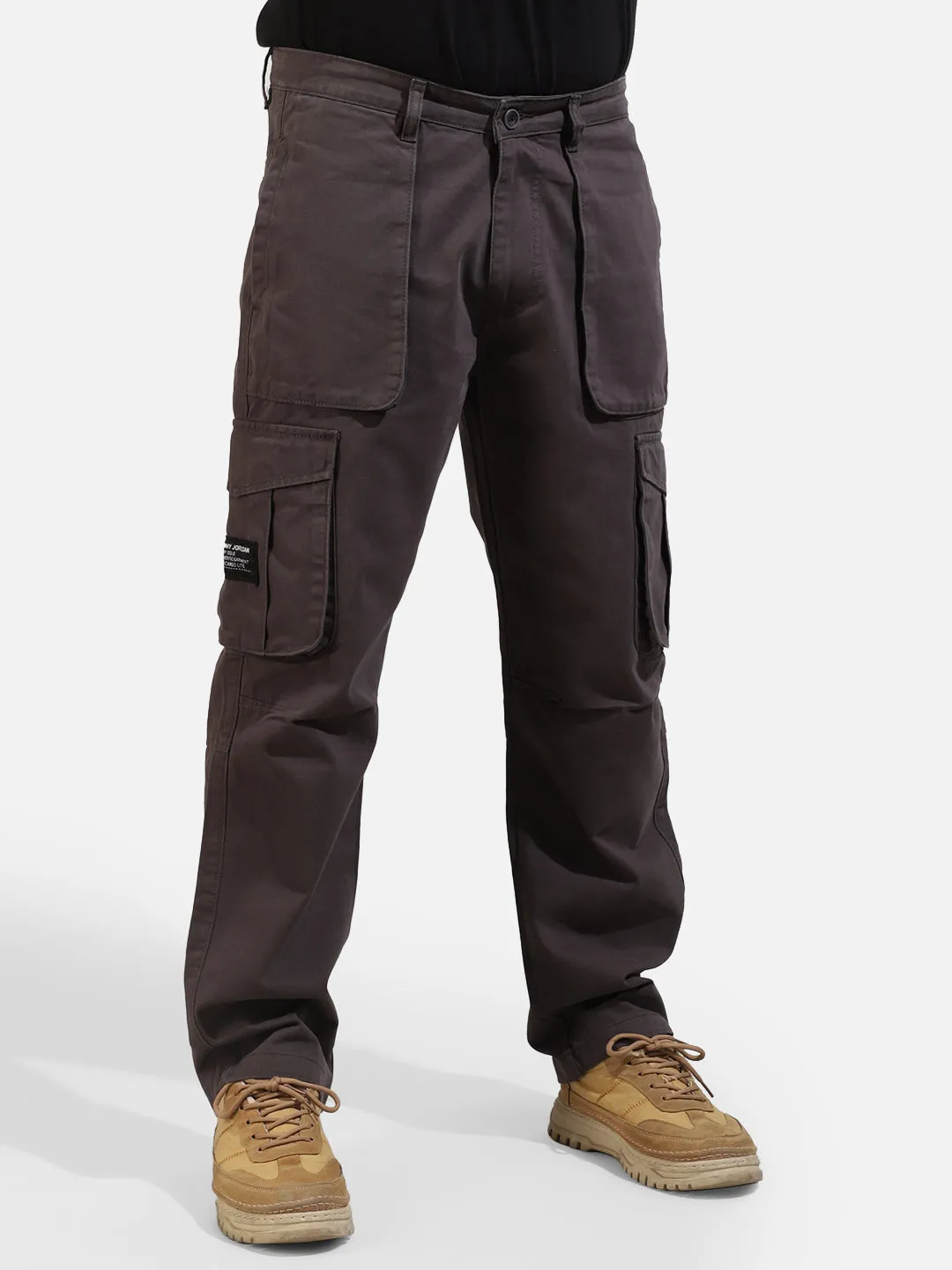 Grey Cotton Twill Tactical Baggy Fit Cargo