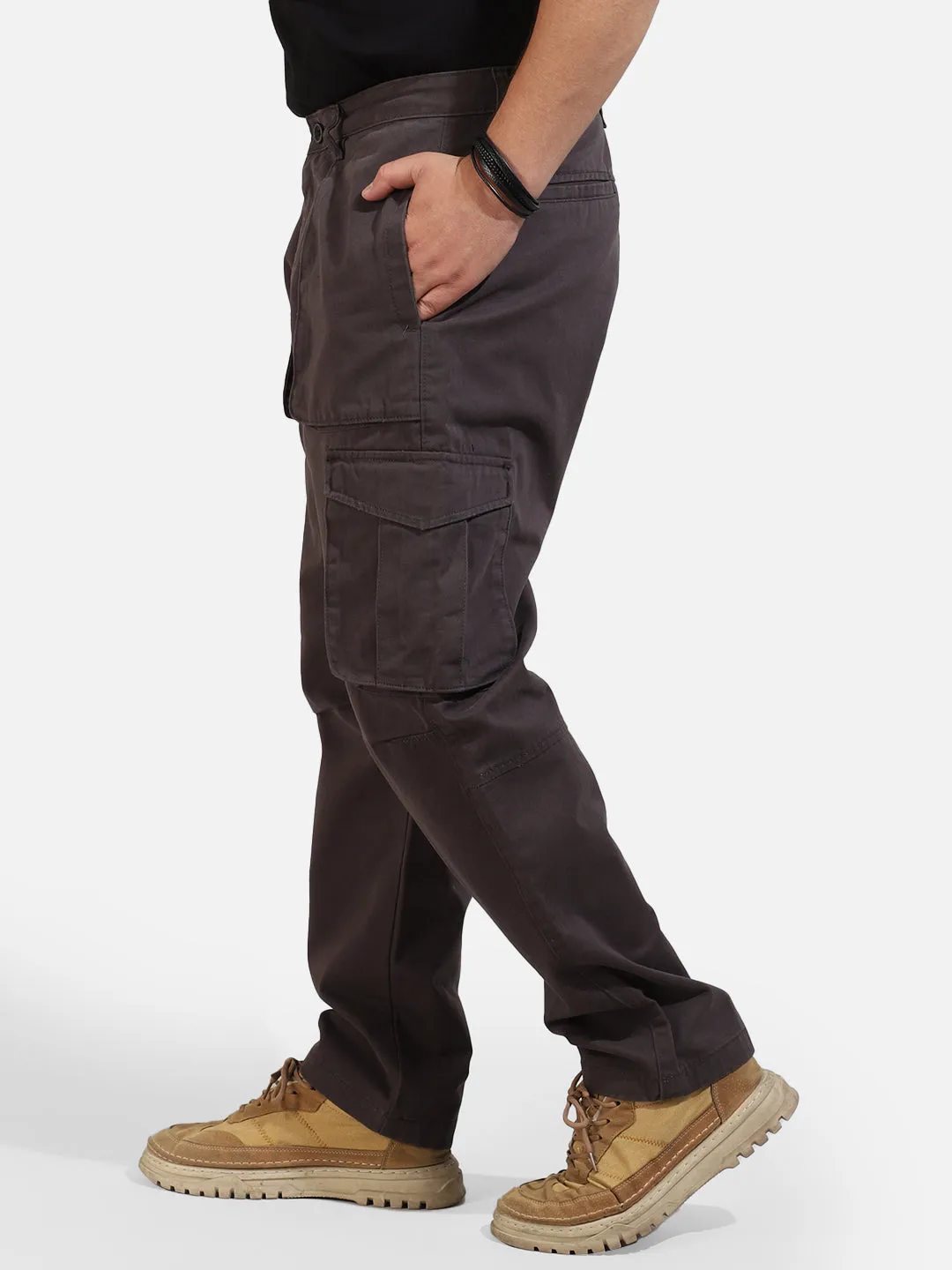 Grey Cotton Twill Tactical Baggy Fit Cargo