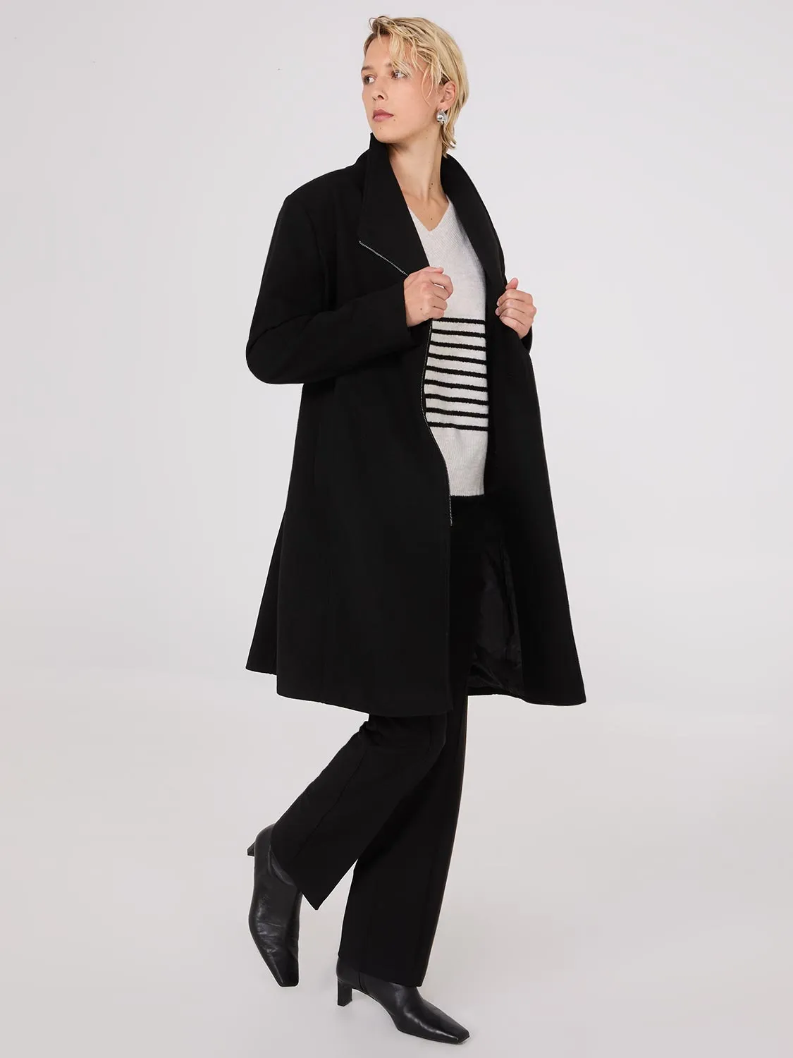 High Collar Zip-Front Car Coat