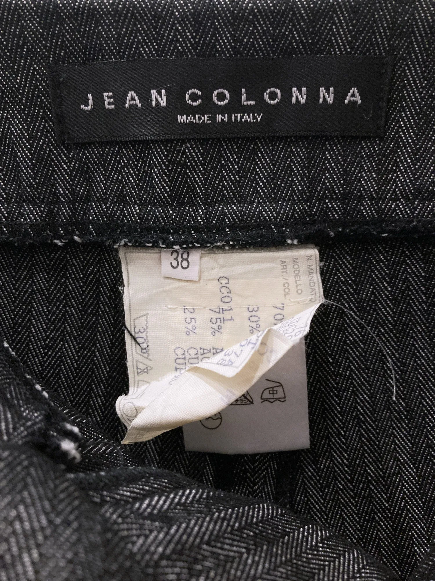 Jean Colonna grey herringbone contrast waistband trousers - size 38