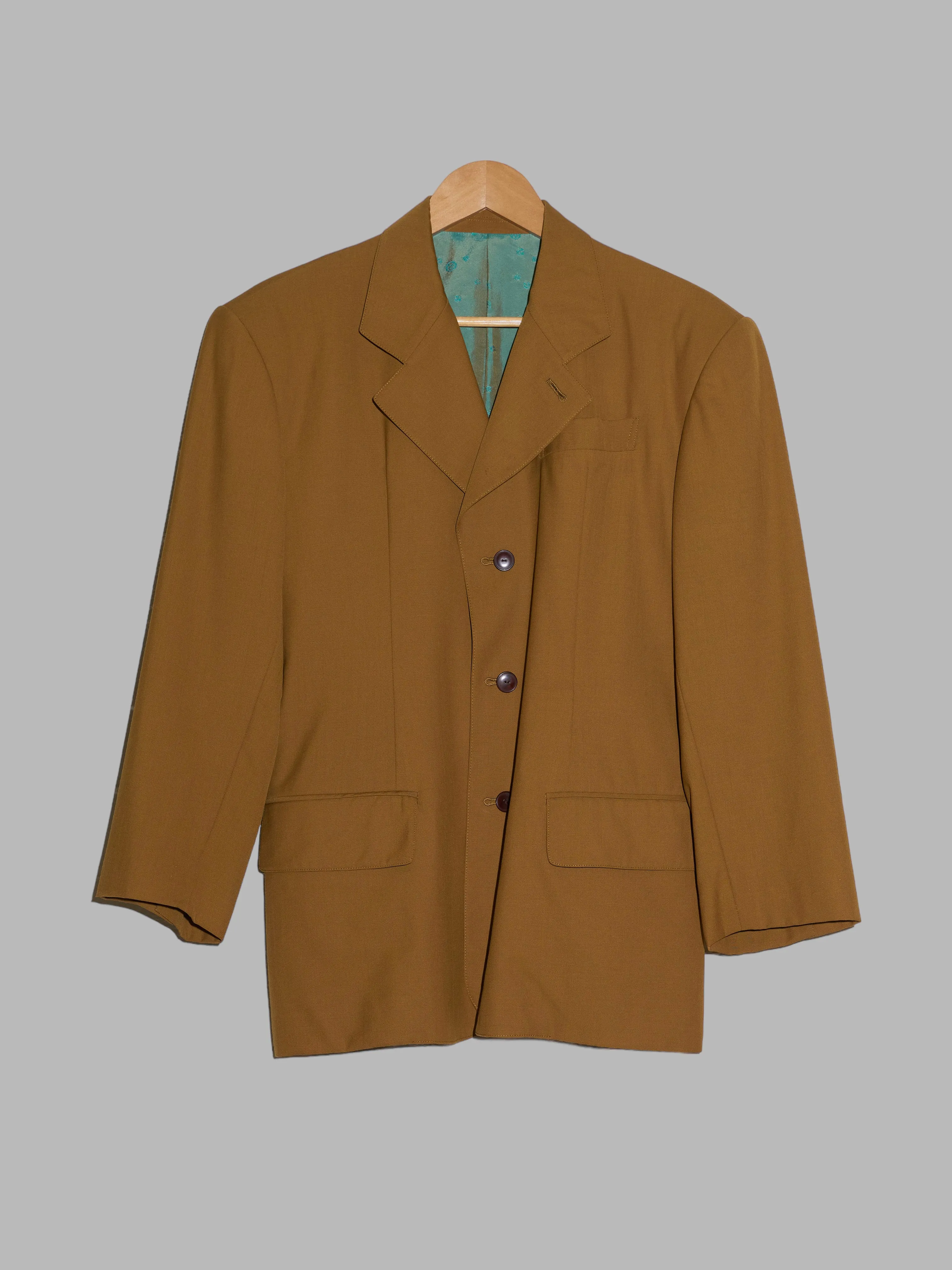 Jean Paul Gaultier Homme 1990s mustard wool three button trouser suit