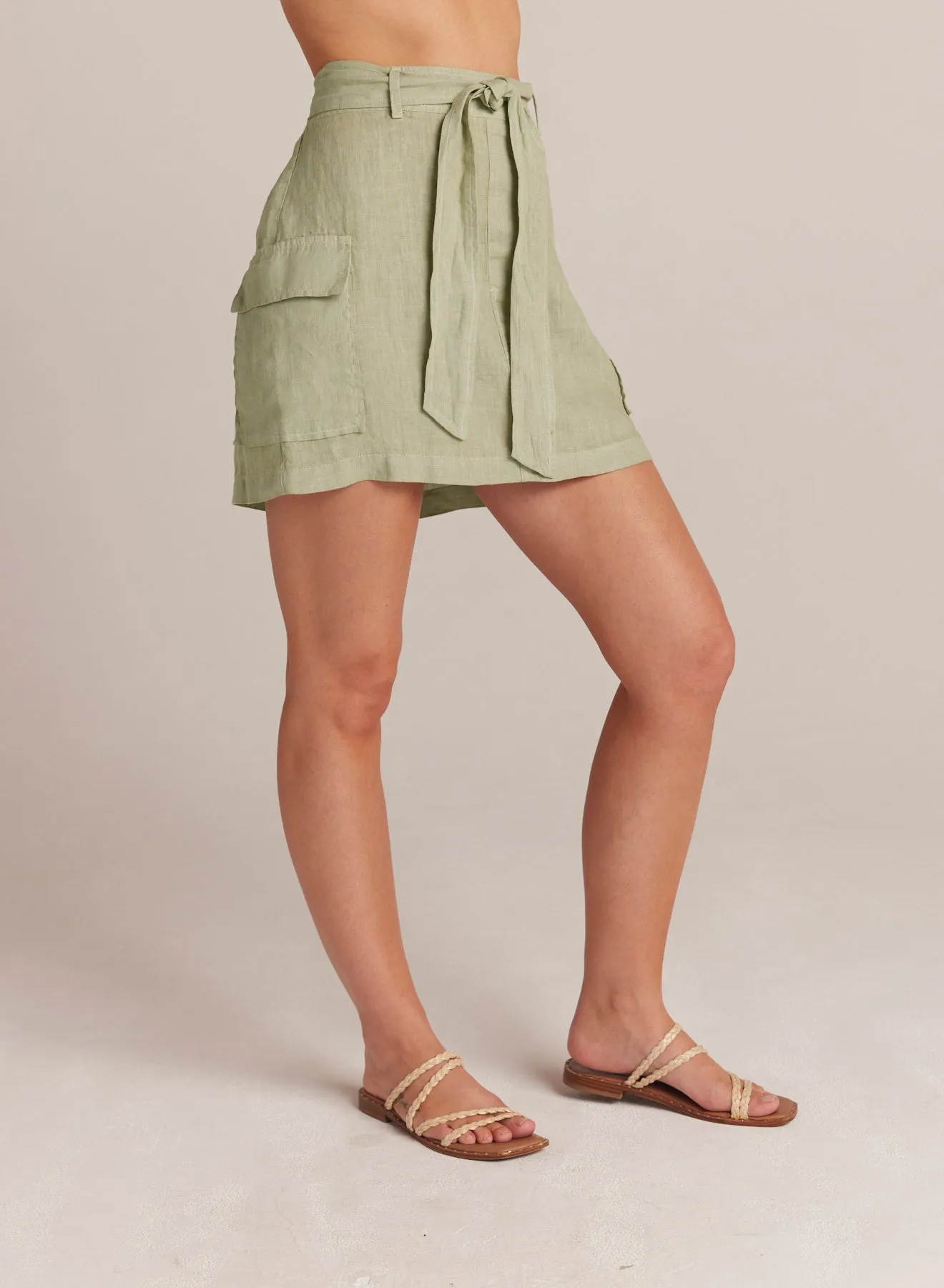Linen Cargo Mini Skirt - Pale Palm