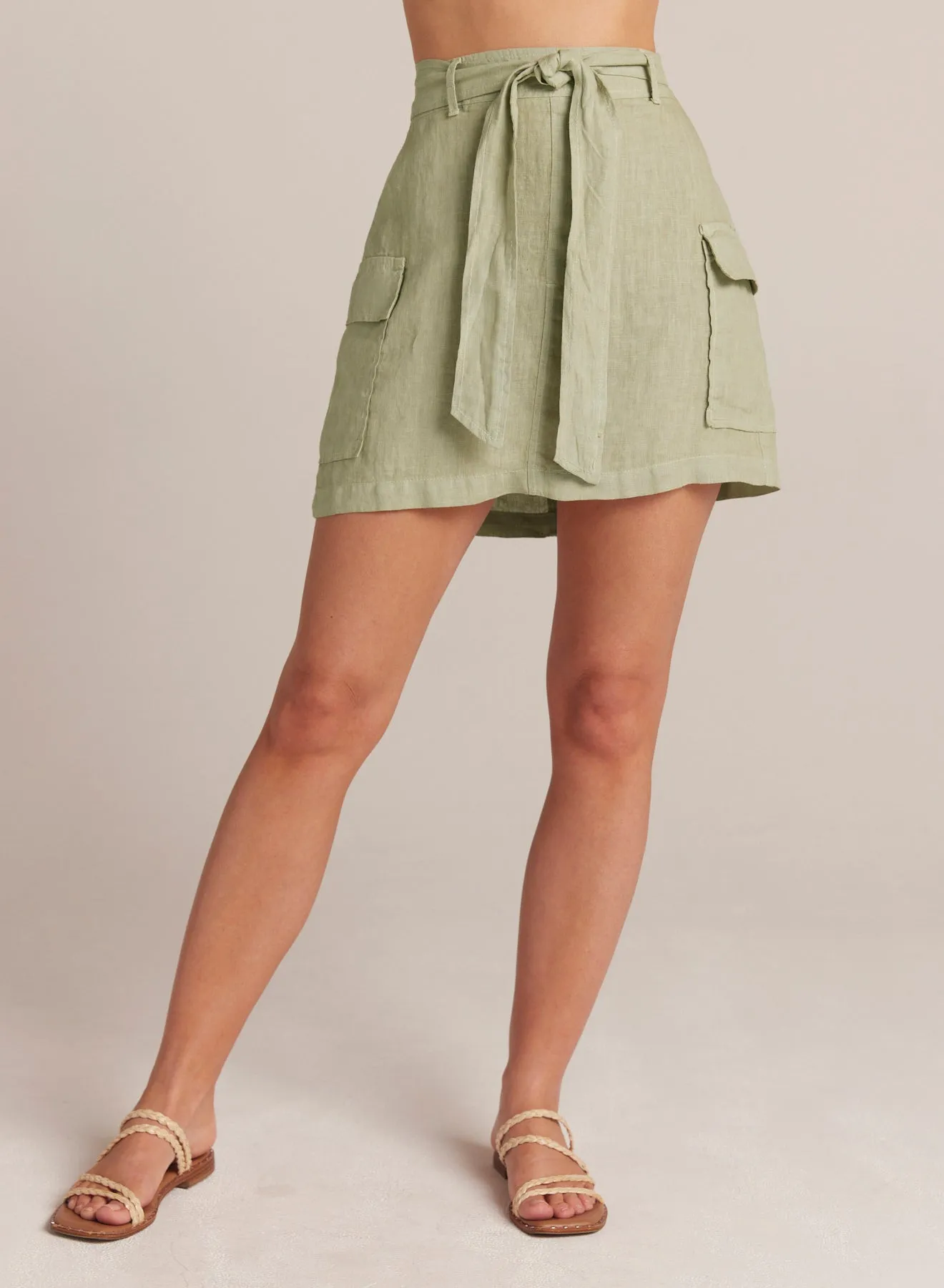 Linen Cargo Mini Skirt - Pale Palm