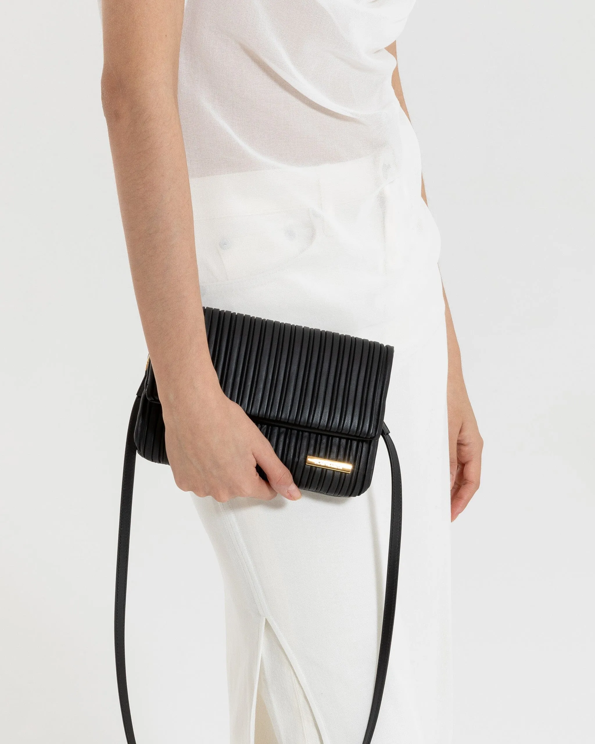 Mari Small Crossbody, Black Pleats
