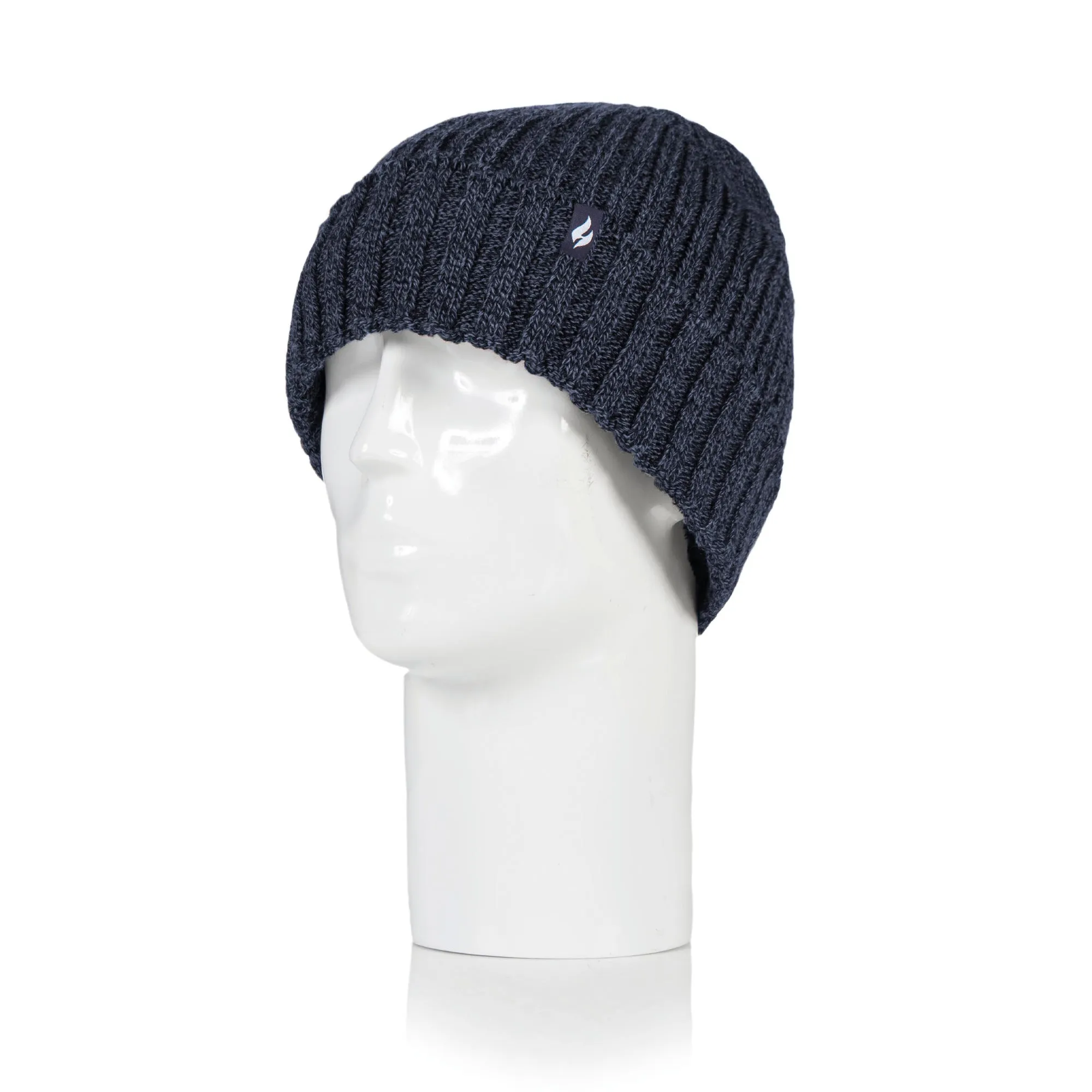 Mens Lawson Turn Over Cuff Ribbed Hat - Navy Twist