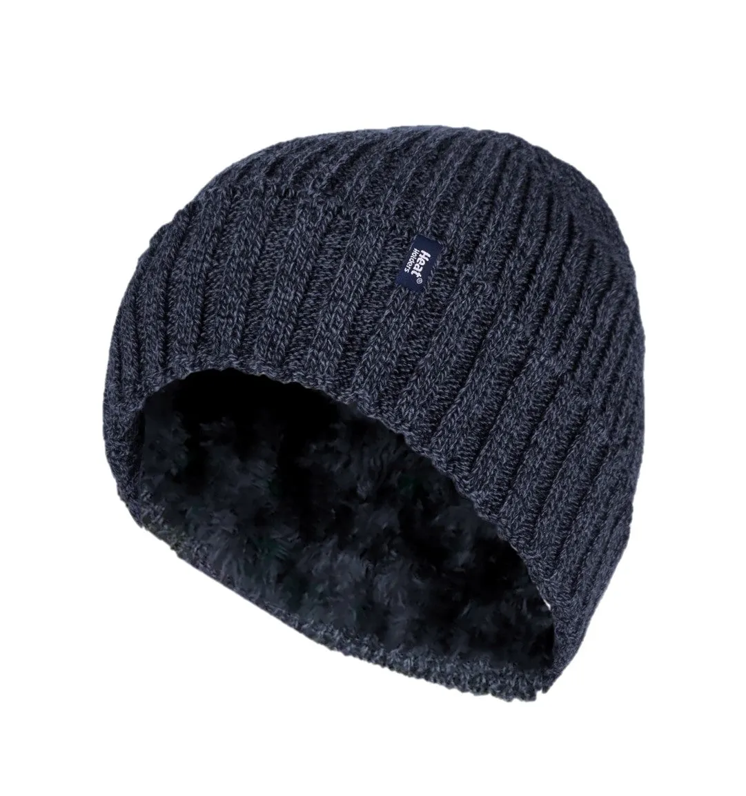 Mens Lawson Turn Over Cuff Ribbed Hat - Navy Twist
