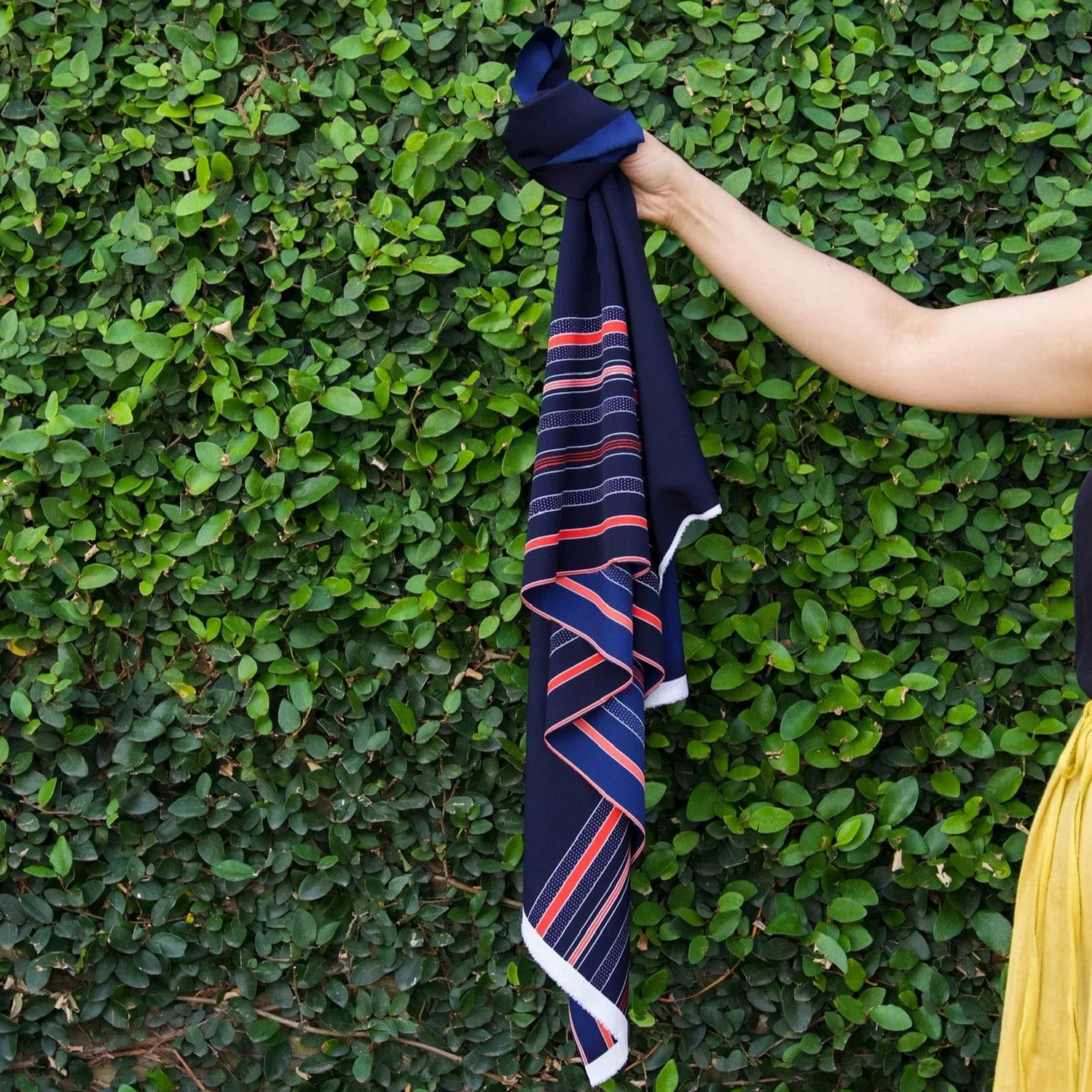 Navy Cluster Stripes w/Dots Georgette- 1 Yard = 1 Panel )