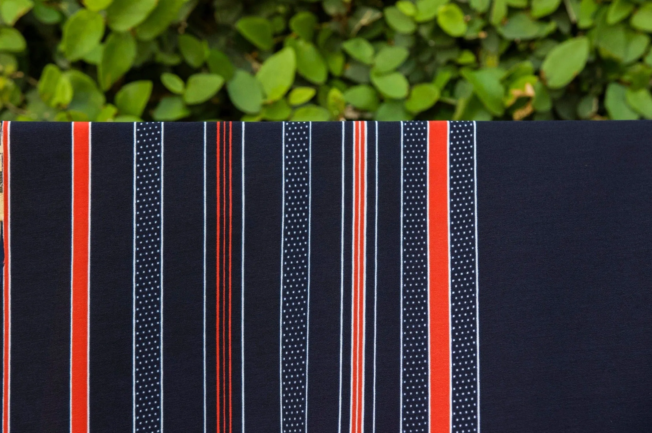 Navy Cluster Stripes w/Dots Georgette- 1 Yard = 1 Panel )