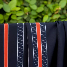 Navy Cluster Stripes w/Dots Georgette- 1 Yard = 1 Panel )