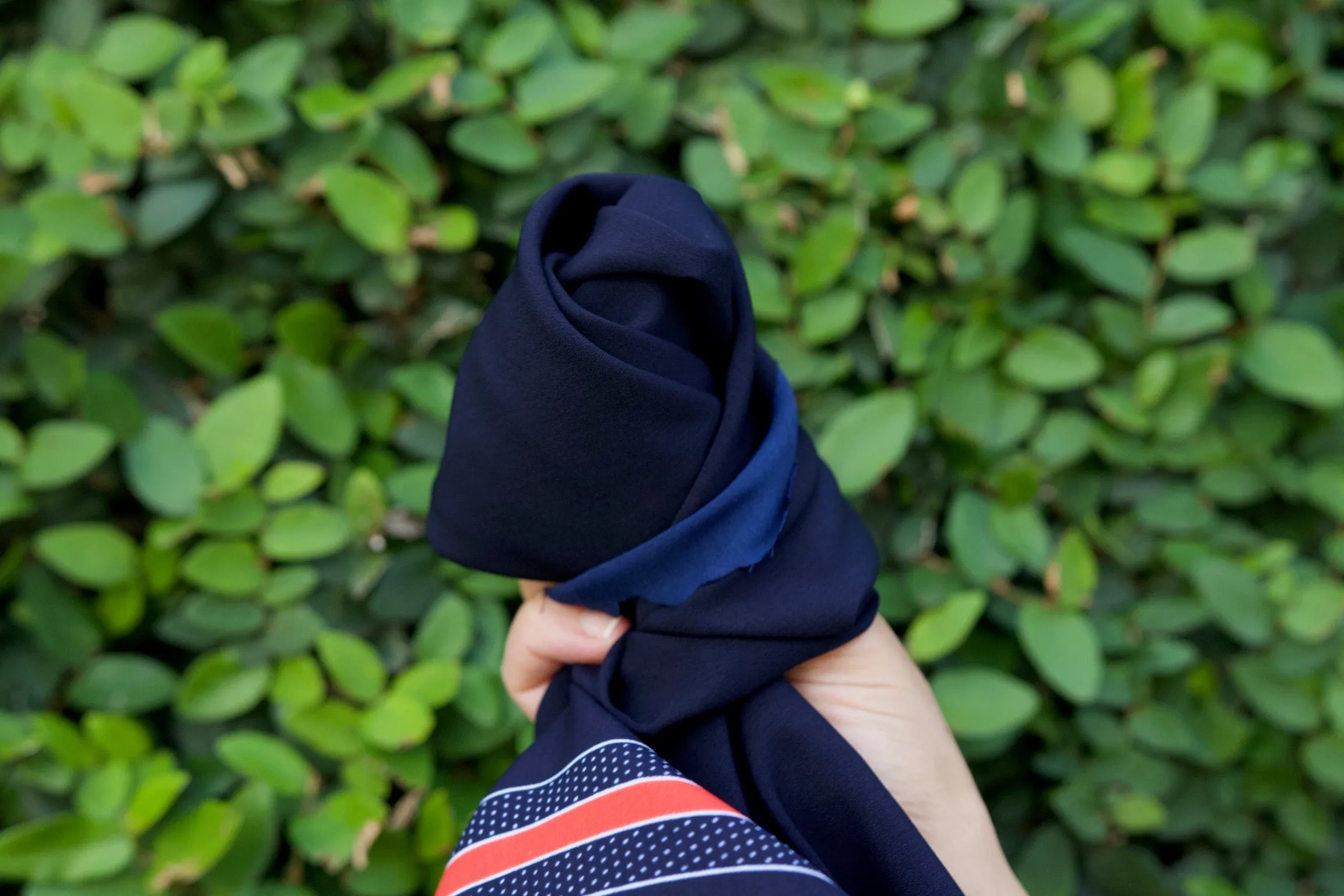 Navy Cluster Stripes w/Dots Georgette- 1 Yard = 1 Panel )