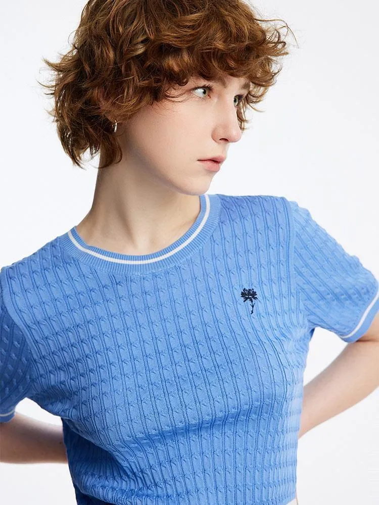 Pink Jacquard Vintage Women Knit Top