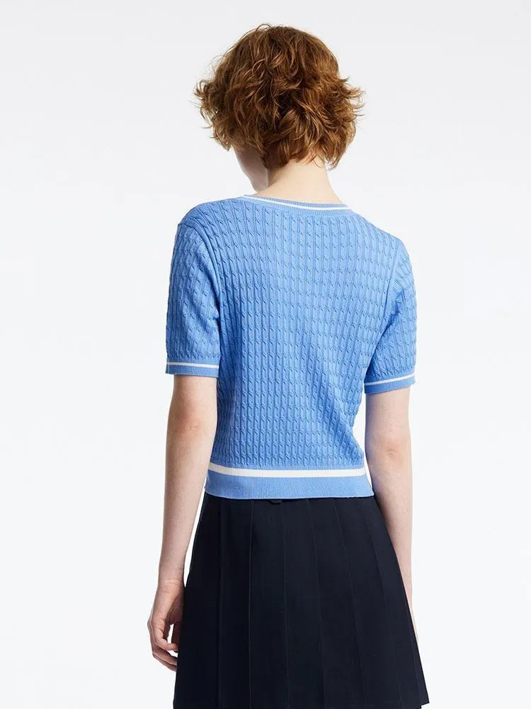 Pink Jacquard Vintage Women Knit Top