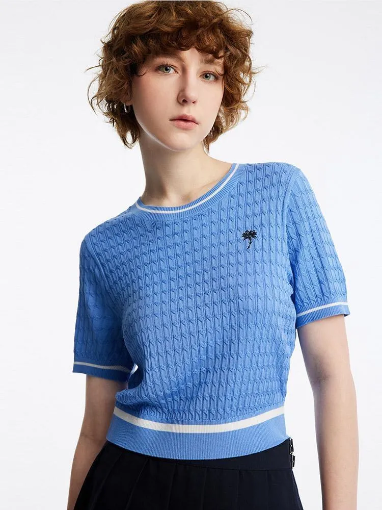 Pink Jacquard Vintage Women Knit Top